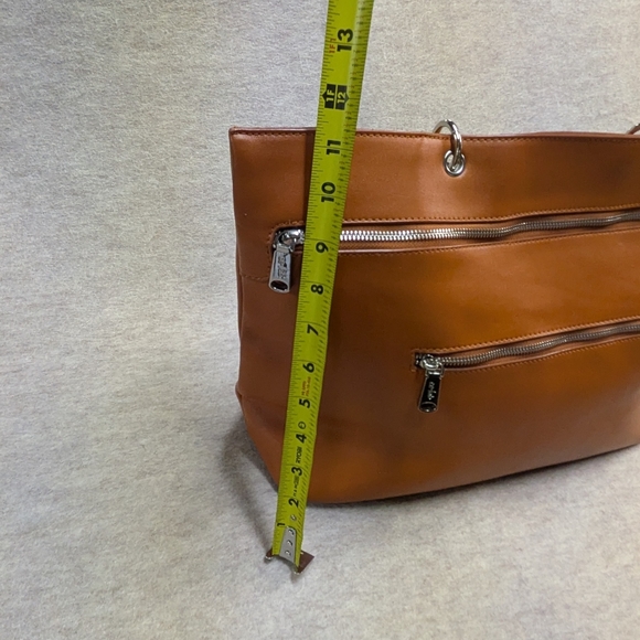 Co-Lab Cognac Leather TOTE Messenger Crossbody Bag Purse Detachable Straps Mid - Picture 11 of 12